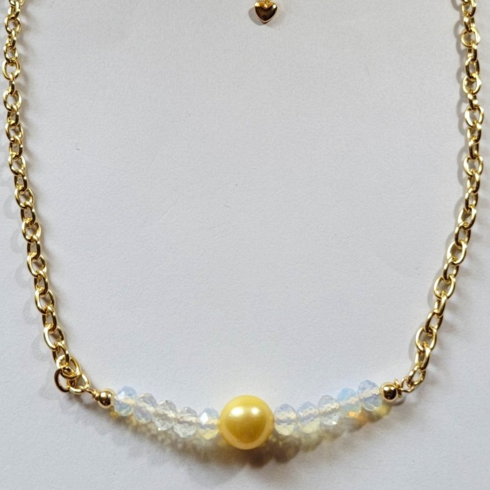 NEW Natural Golden South Sea Pearl with Genuine Faceted Opal Gemstone Necklace